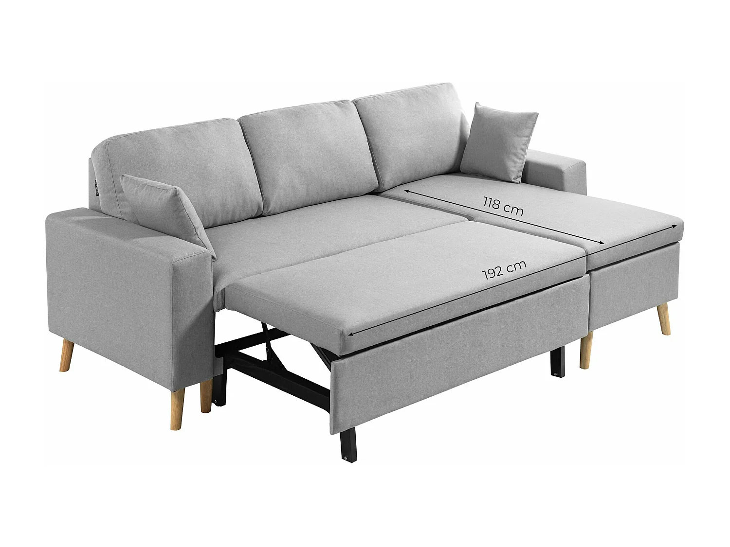 Canapé convertible d'angle scandinave 3 places en tissu gris clair - CA00002