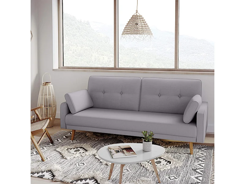 Canapé convertible droit scandinave 3 places en tissu gris clair - CA00001