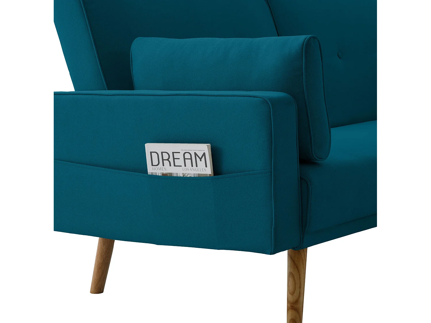 Canapé convertible droit scandinave 3 places en tissu bleu pétrole - CA00001