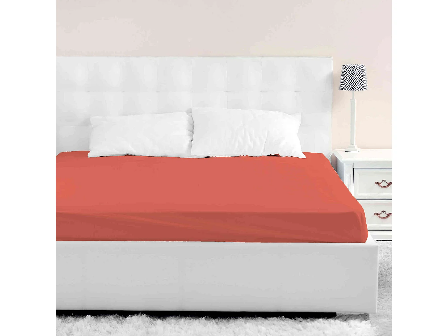 Drap housse orange terracotta bonnet 40 cm 90x200