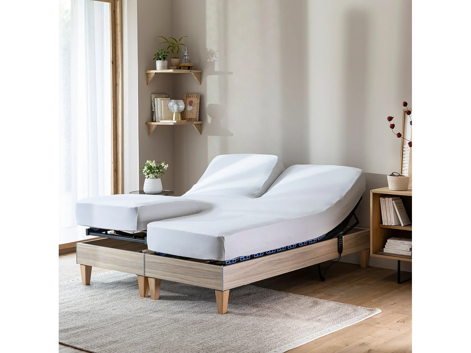 Drap housse blanc pour lit articulé jersey extensible 2x80x200