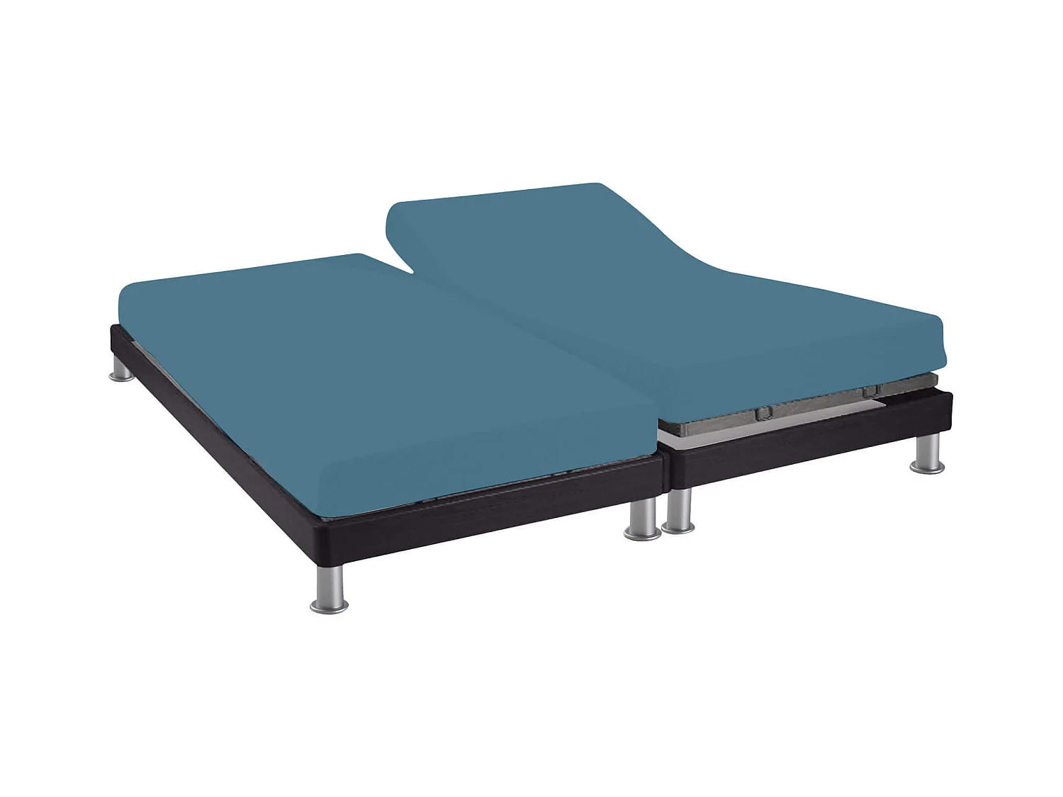 Drap housse pour lit articulé 2x90x200 bleu minéral 100% coton biologique Terre de Nuit