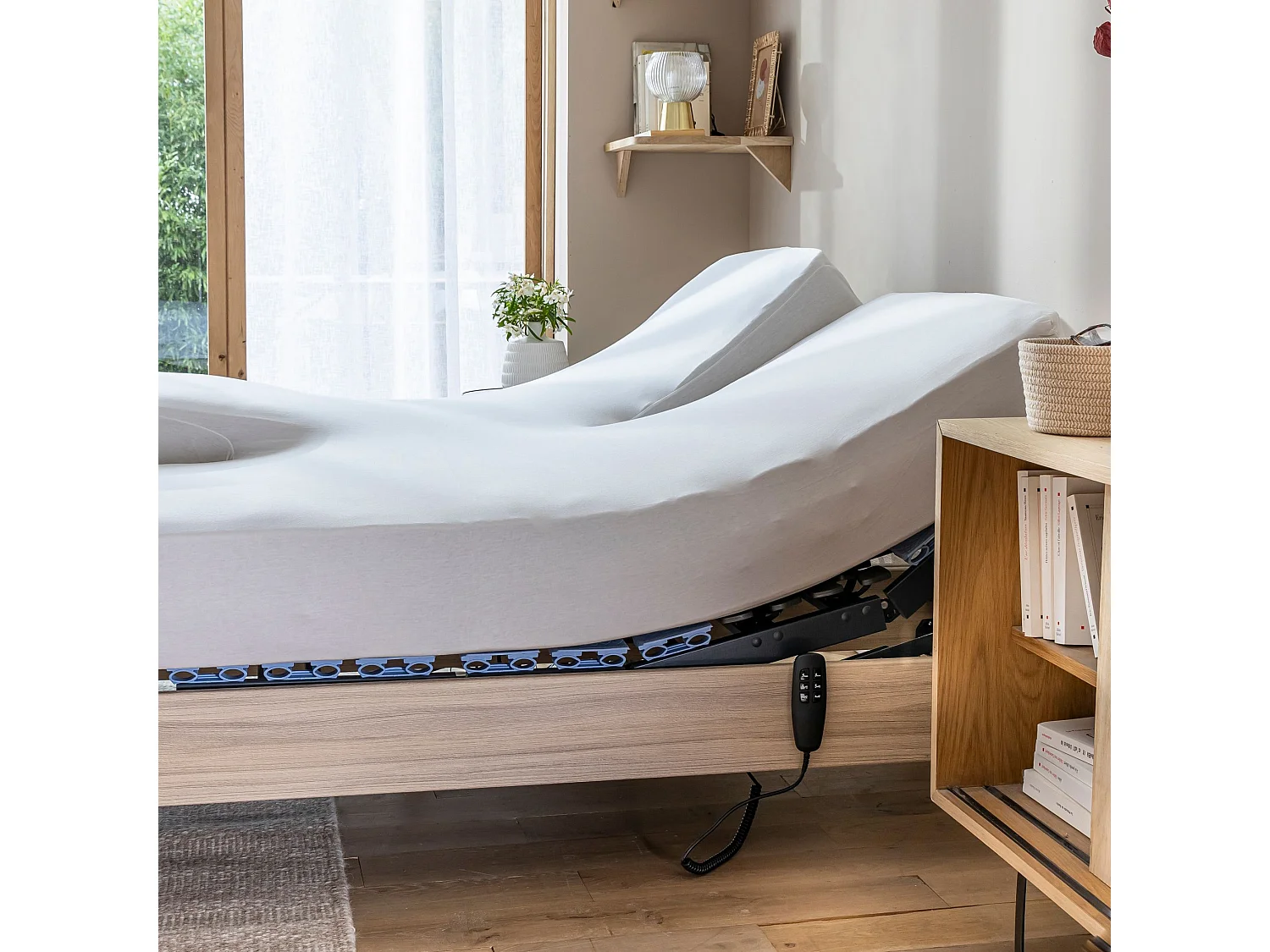 Drap housse blanc pour lit articulé jersey extensible 2x90x200