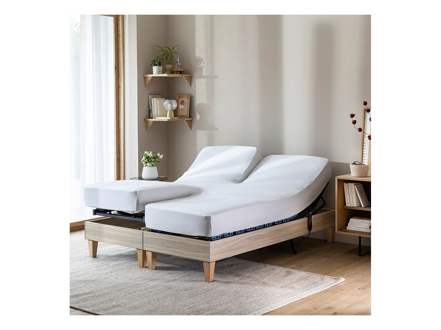 Drap housse blanc pour lit articulé jersey extensible 2x90x200