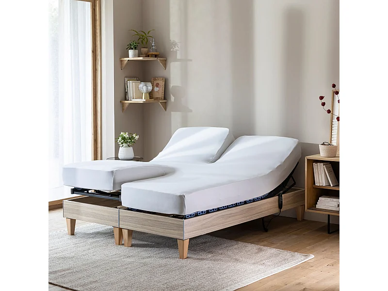 Drap housse blanc pour lit articulé jersey extensible 2x90x200