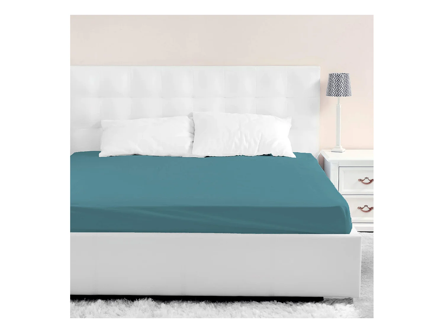 Drap housse jersey bleu canard bonnet 40 cm 160x190/200