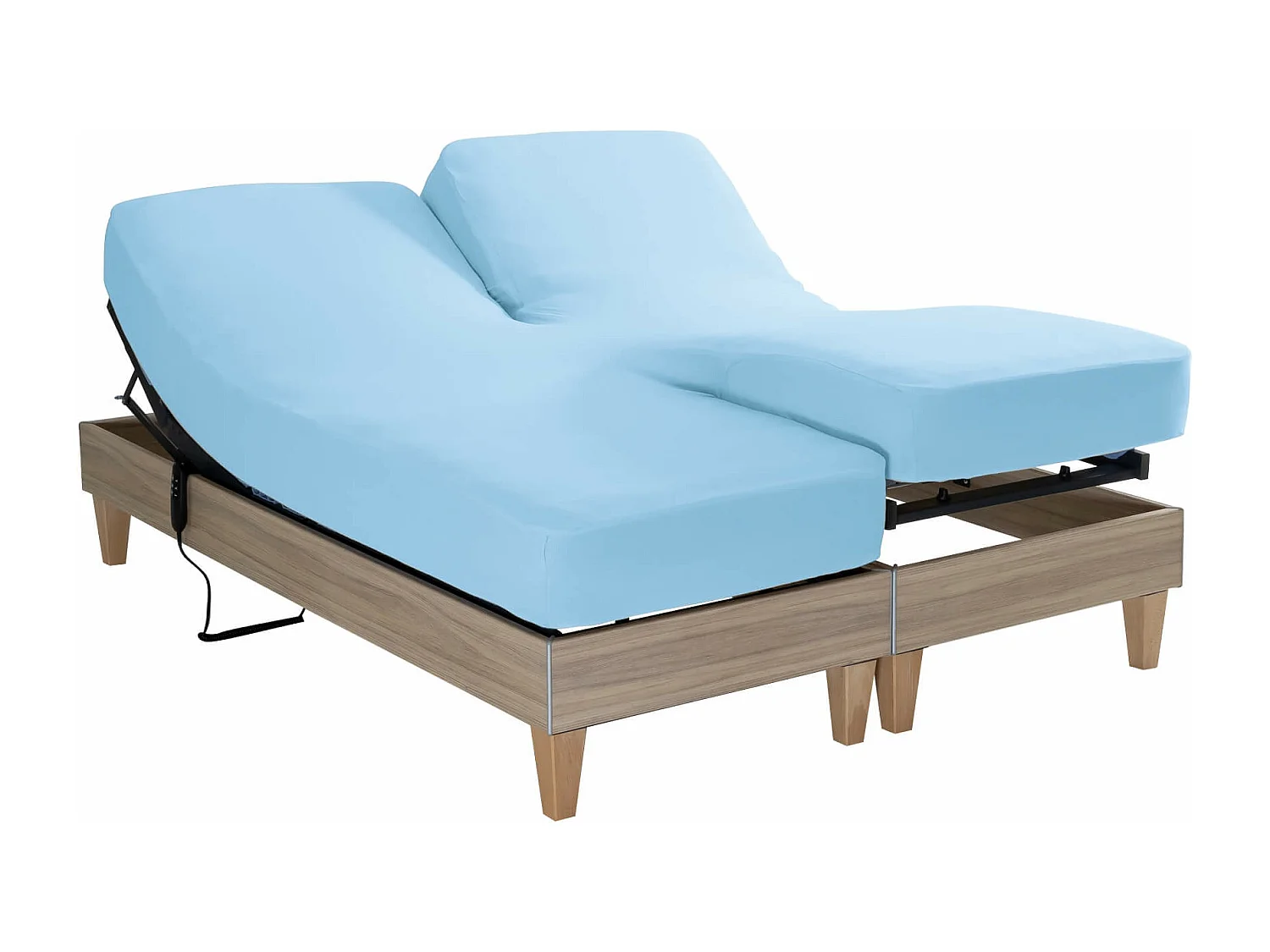 Drap housse bleu ciel pour lit articulé jersey extensible 2x70x190