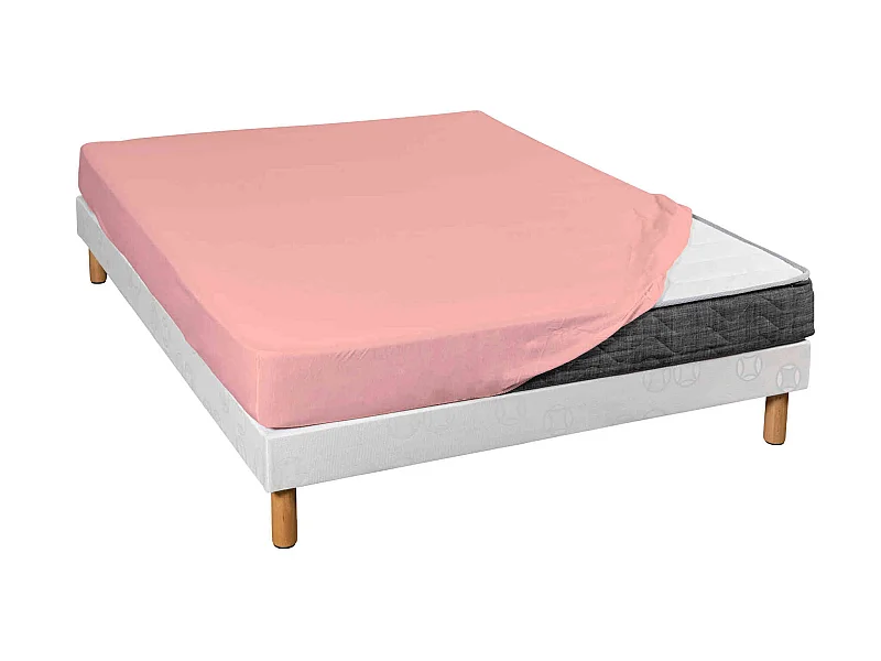 Drap housse jersey rose thé bonnet 30 cm 100% coton biologique 180x190