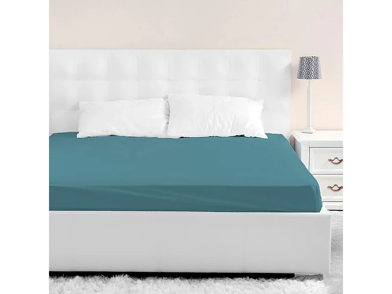 Drap housse jersey bleu canard bonnet 40 cm 180x190