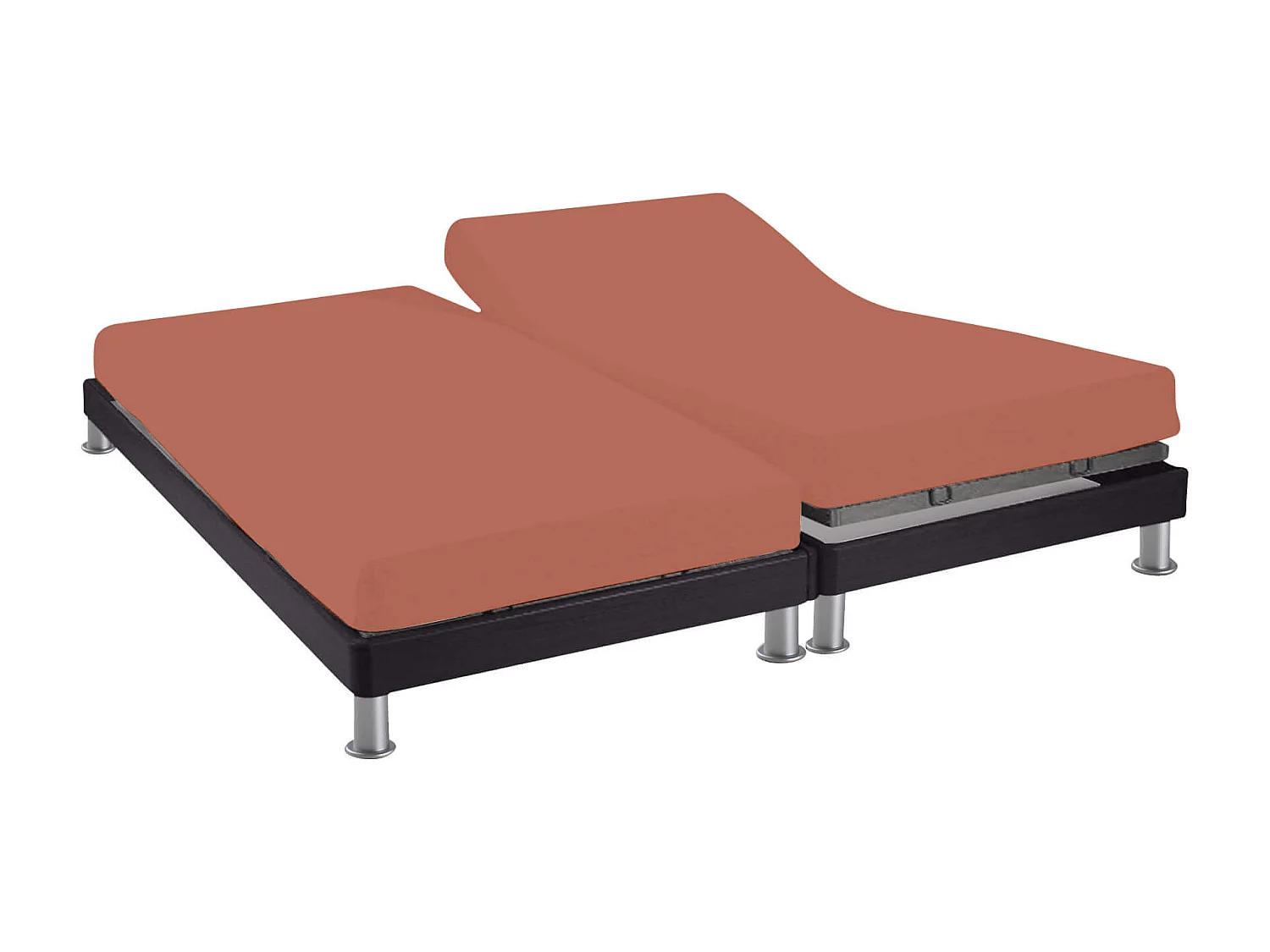 Drap housse pour lit articulé 2x90x200 terracotta 100% coton Terre de Nuit