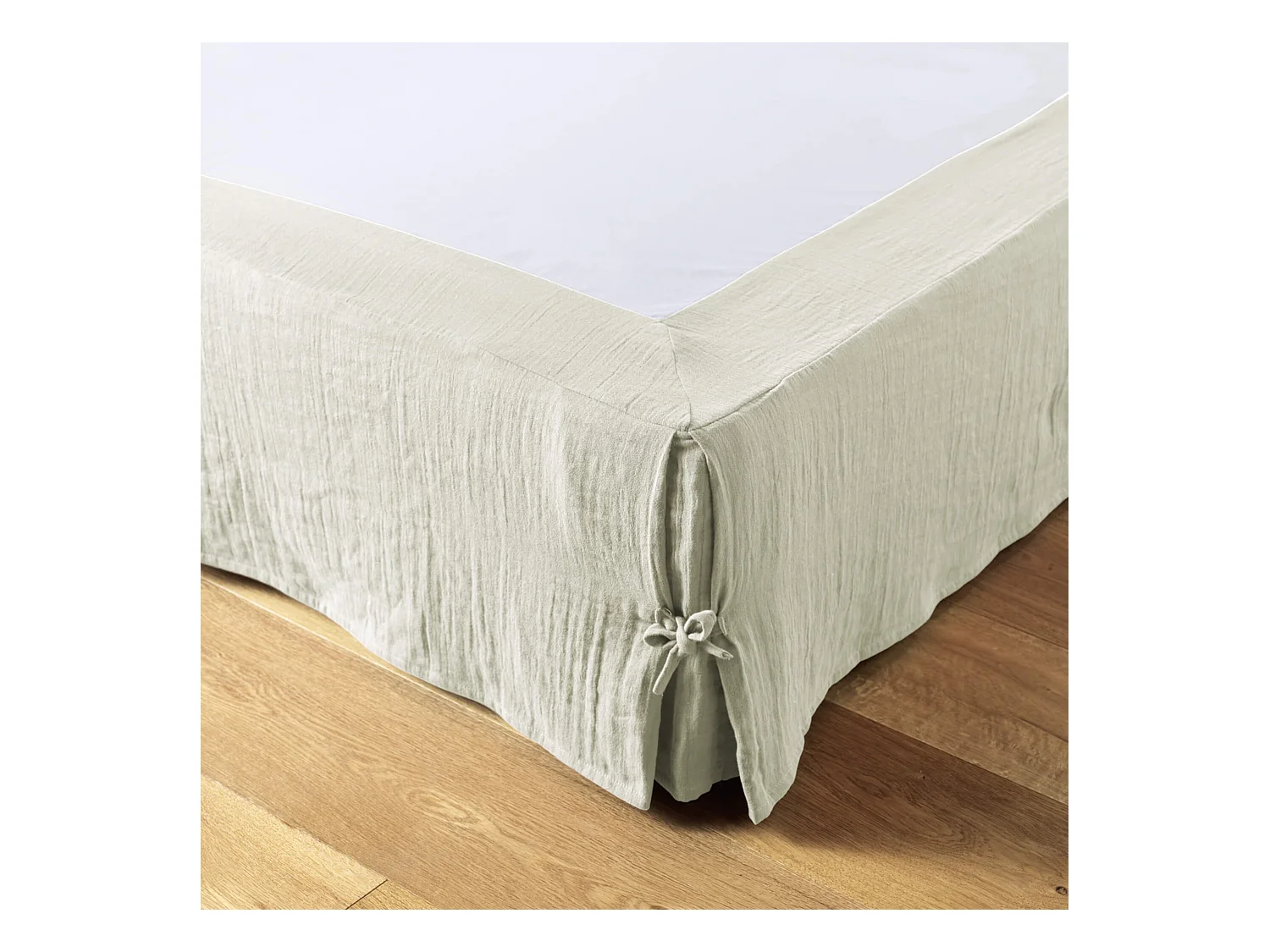 Cache sommier double gaze de coton vert d'eau 160x200 cm
