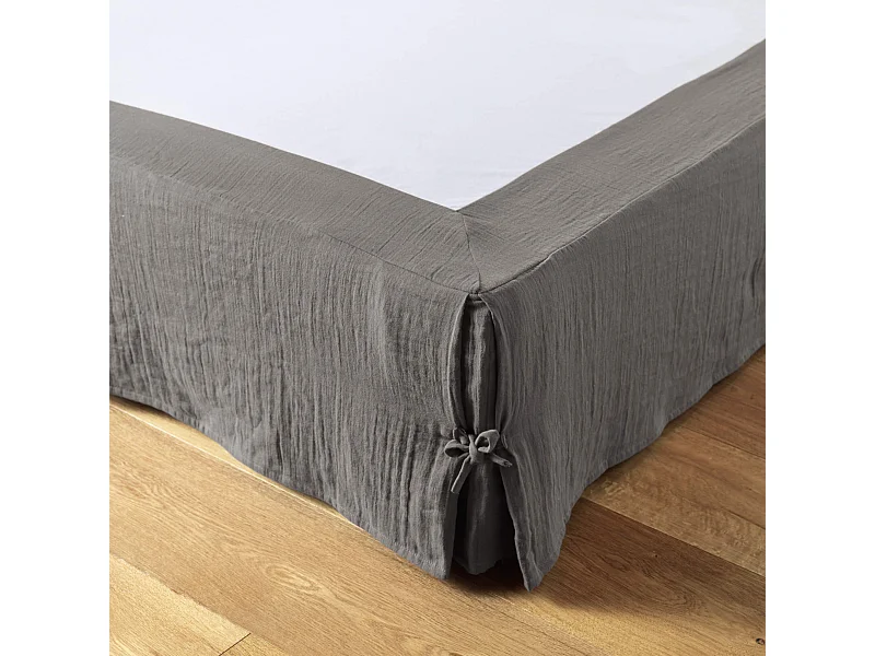 Cache sommier double gaze de coton gris anthracite 140x190 cm