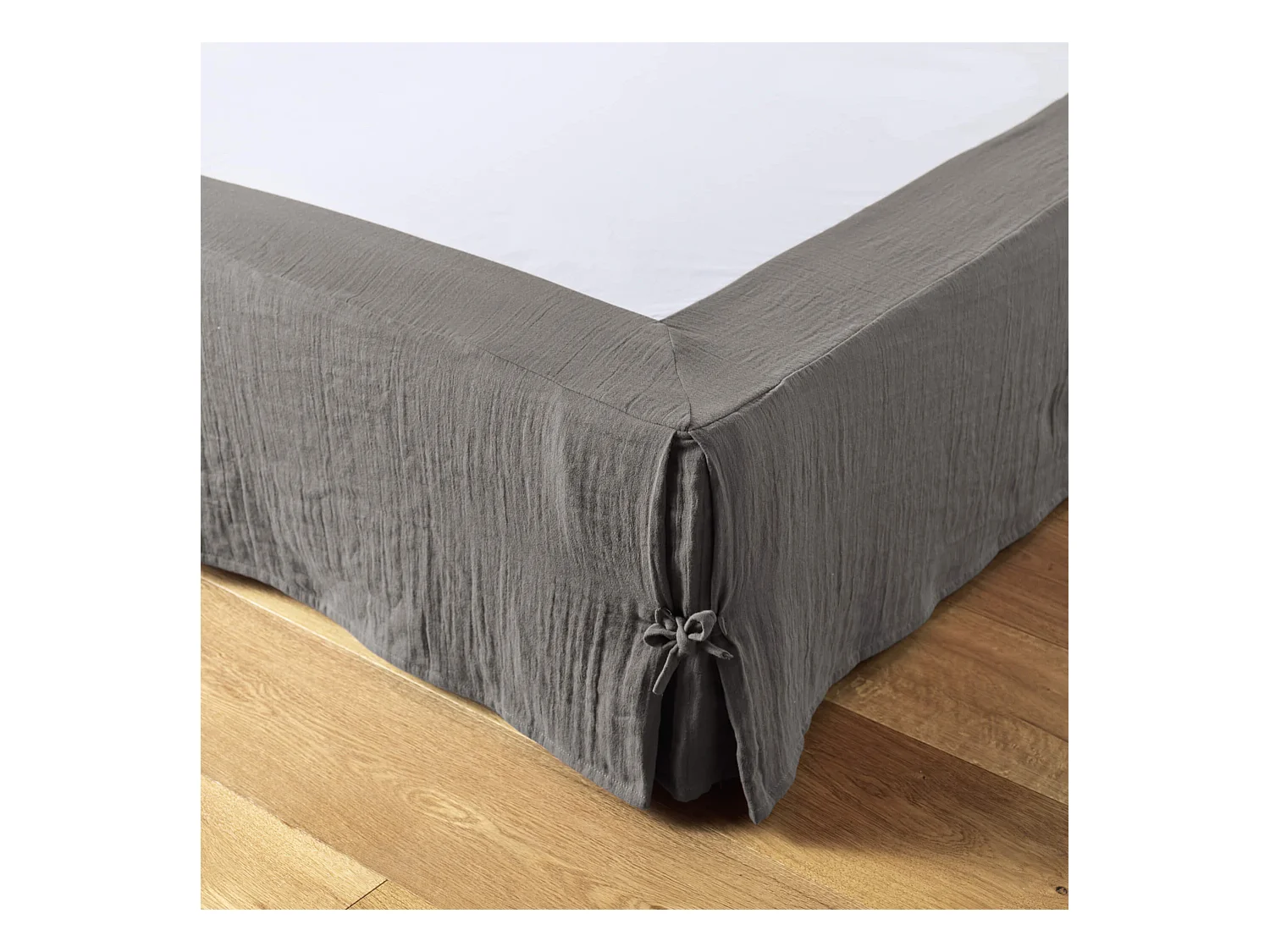 Cache sommier double gaze de coton gris anthracite 160x200 cm