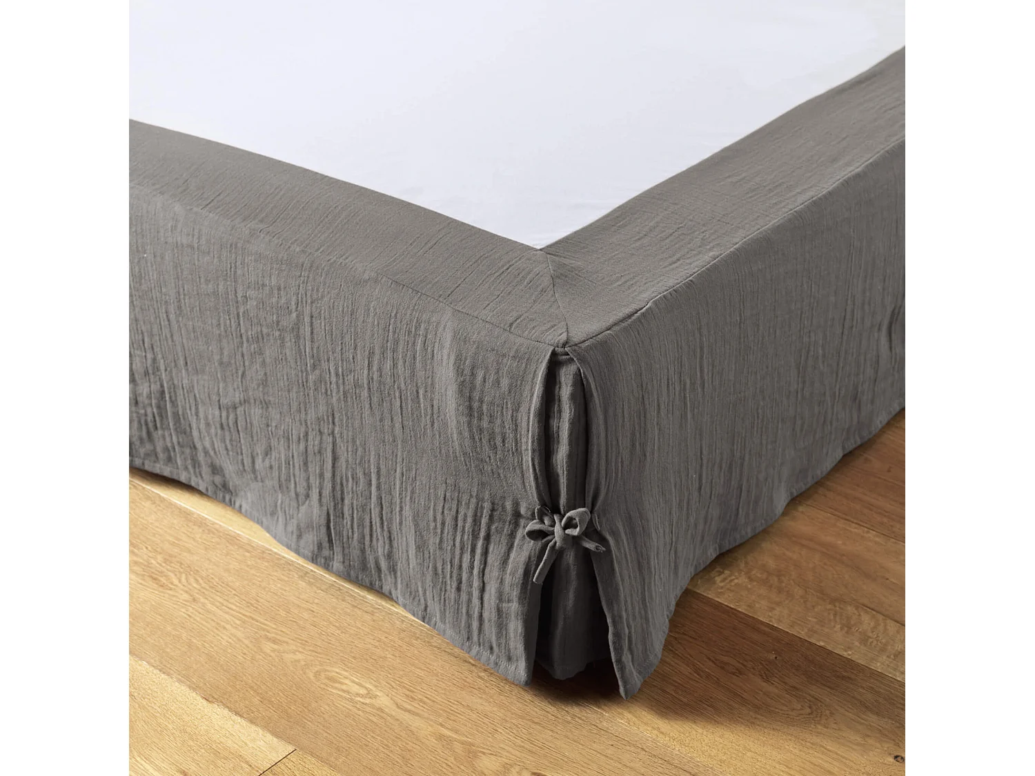 Cache sommier double gaze de coton gris anthracite 160x200 cm