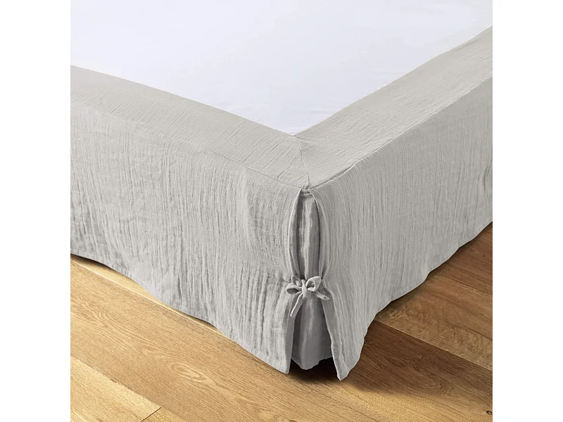 Cache sommier double gaze de coton gris 140x190 cm