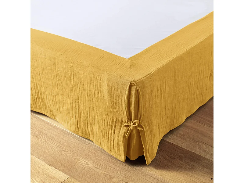 Cache sommier double gaze de coton jaune safran 140x190 cm