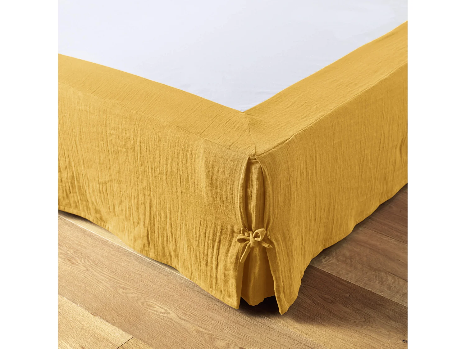 Cache sommier double gaze de coton jaune safran 140x190 cm