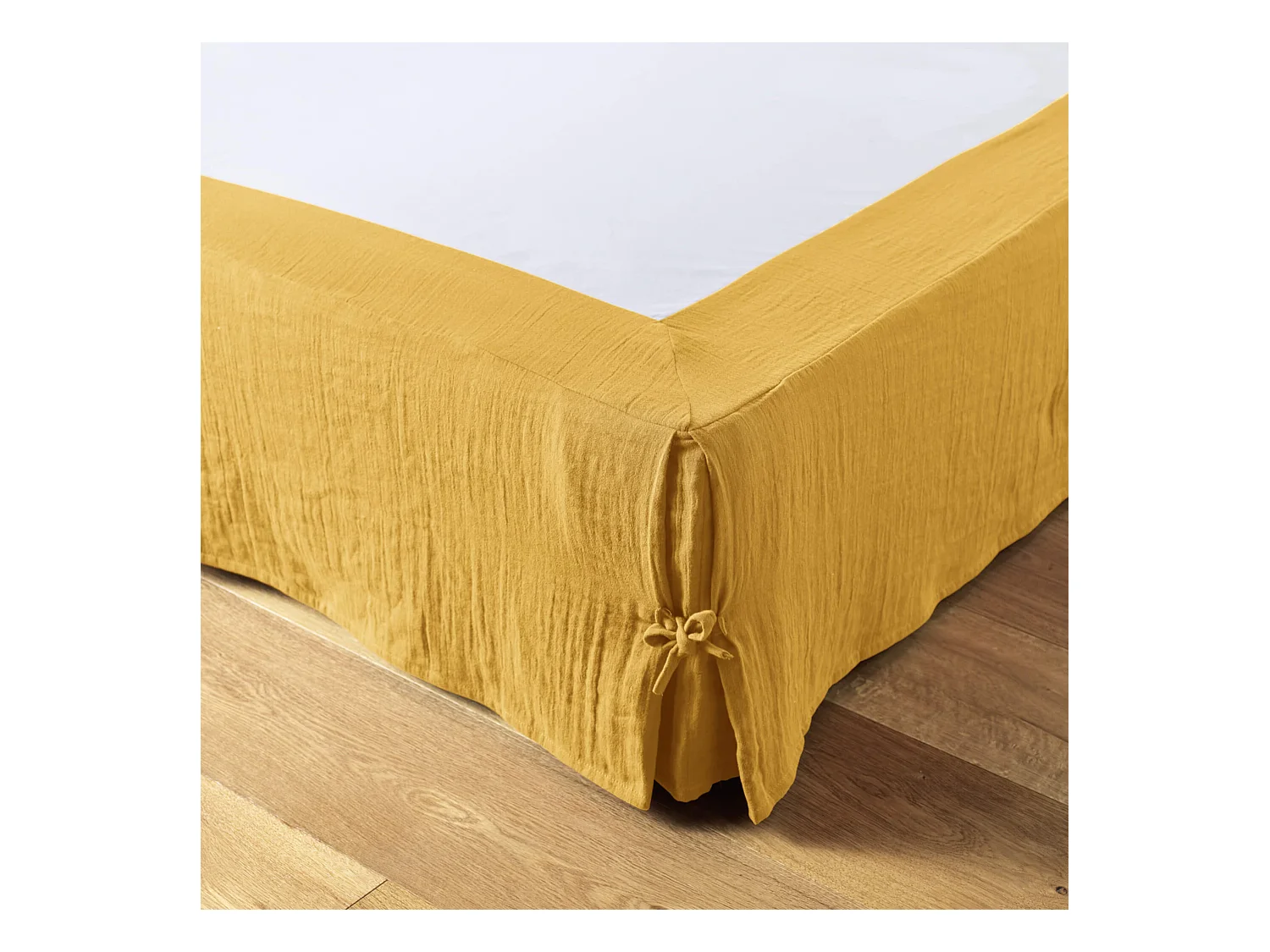 Cache sommier double gaze de coton jaune safran 140x190 cm