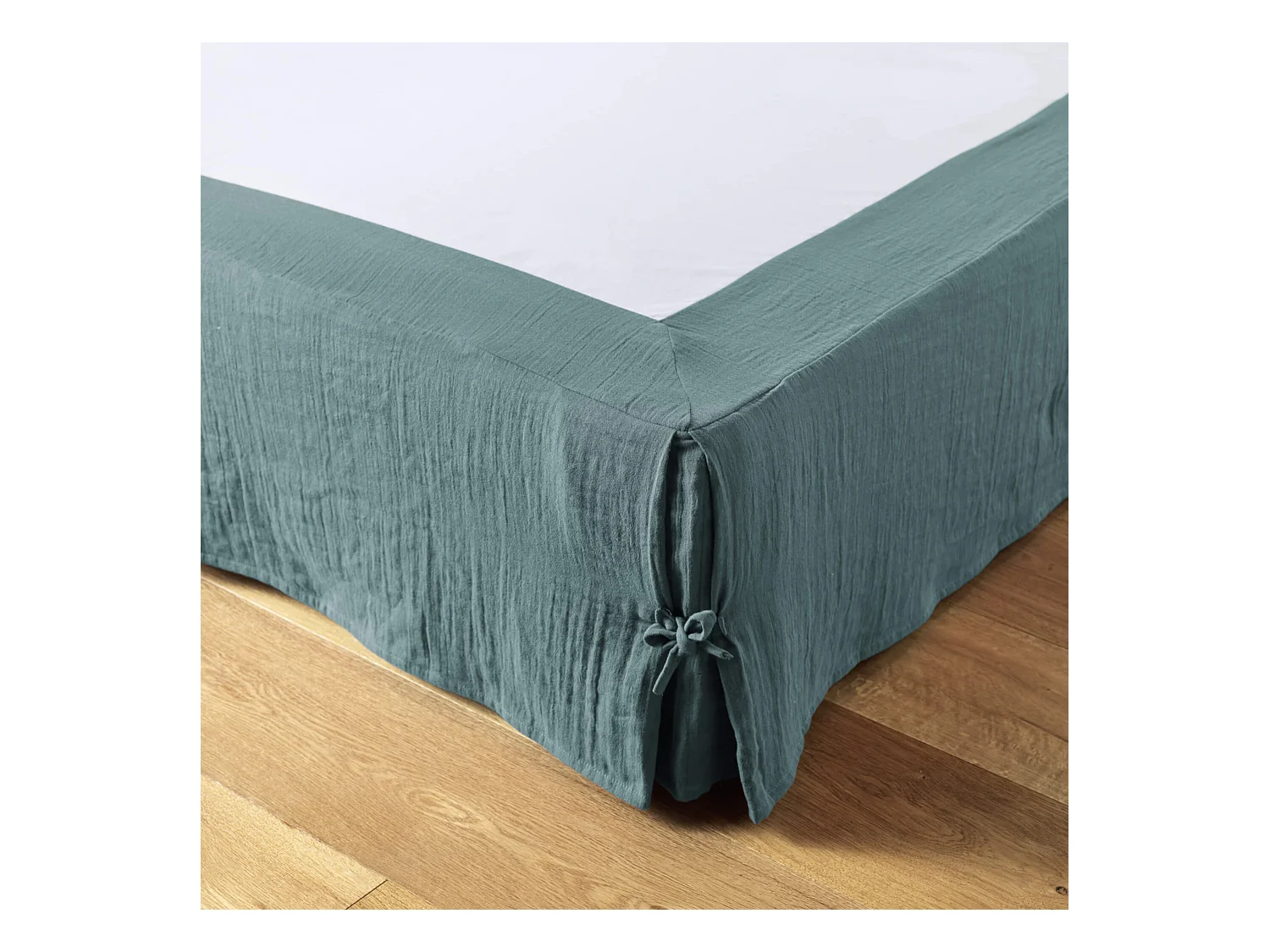 Cache sommier double gaze de coton bleu canard 160x200 cm