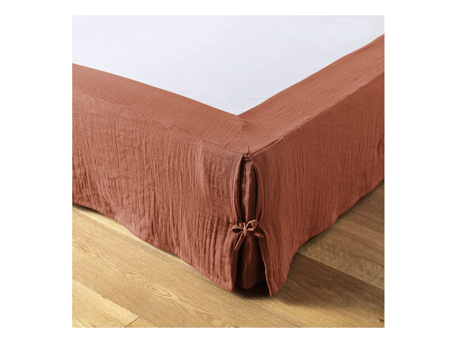 Cache sommier double gaze de coton orange terracotta 140x190 cm