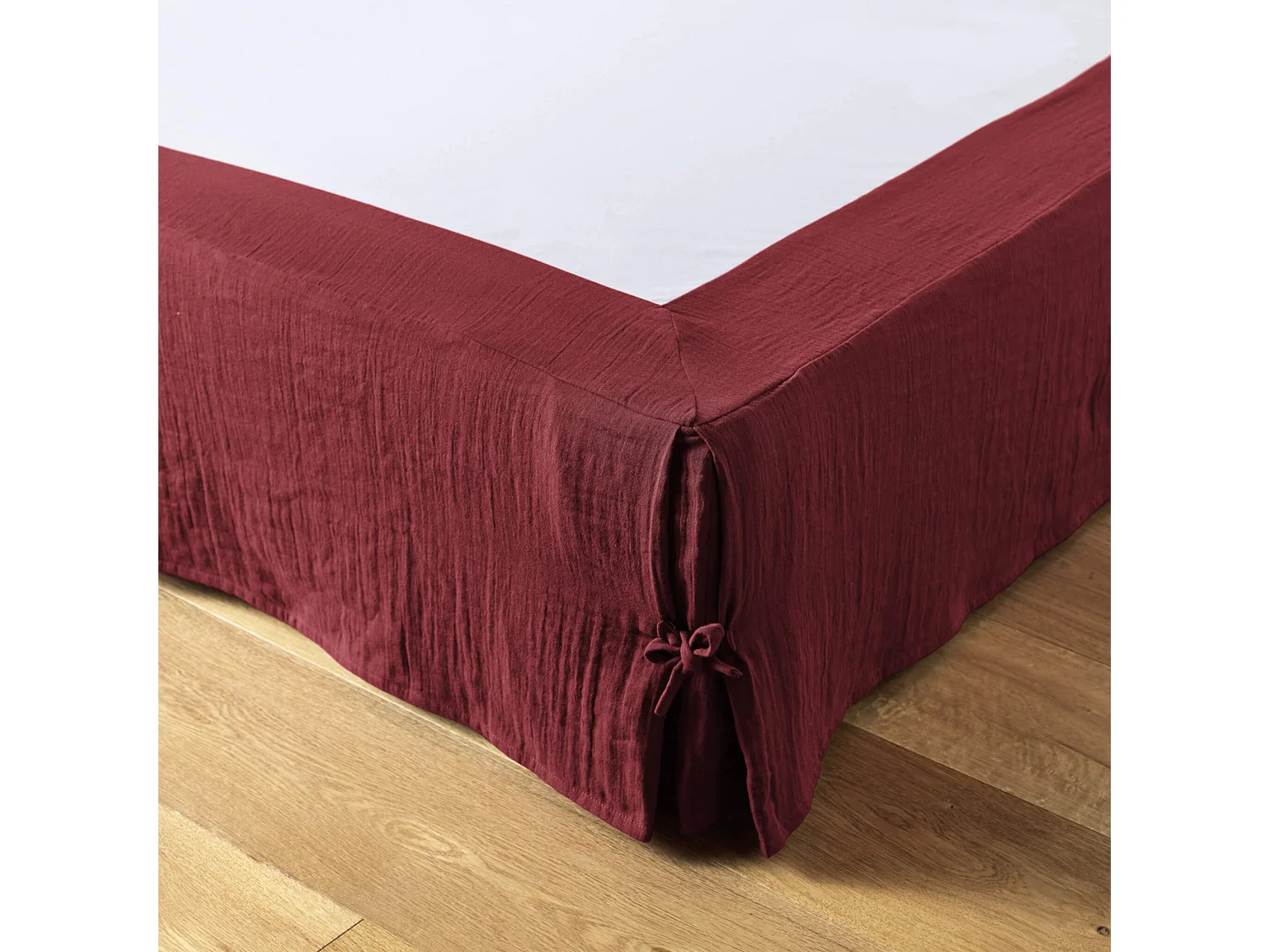 Cache sommier double gaze de coton bordeaux 140x190 cm