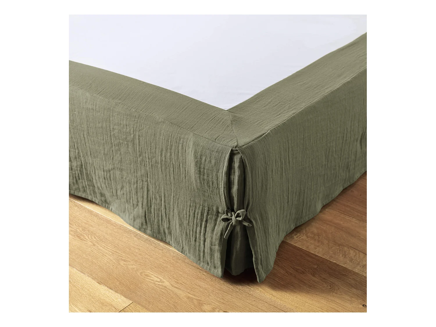 Cache sommier double gaze de coton kaki 90x190 cm