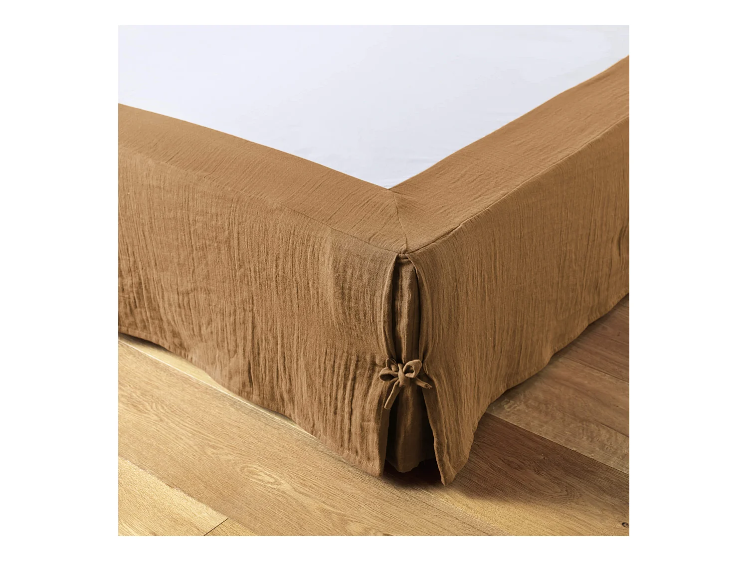 Cache sommier double gaze de coton marron 140x190 cm