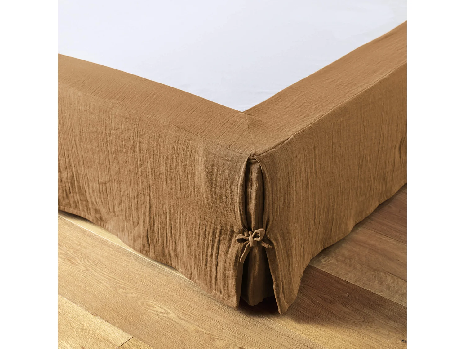 Cache sommier double gaze de coton marron 140x190 cm