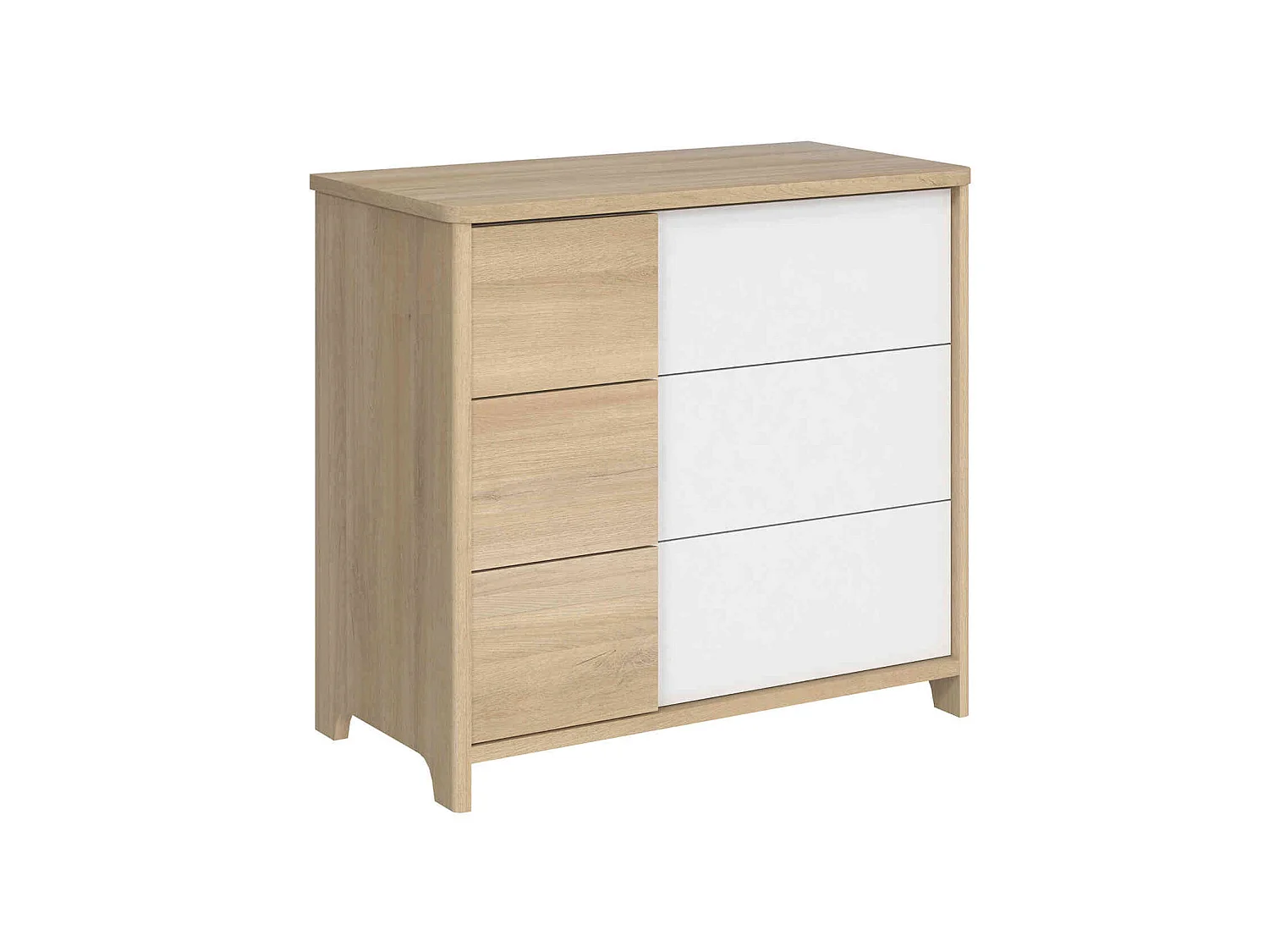 Commode 3 tiroirs Sacha en bois imitation chêne bocage et blanc - Galipette