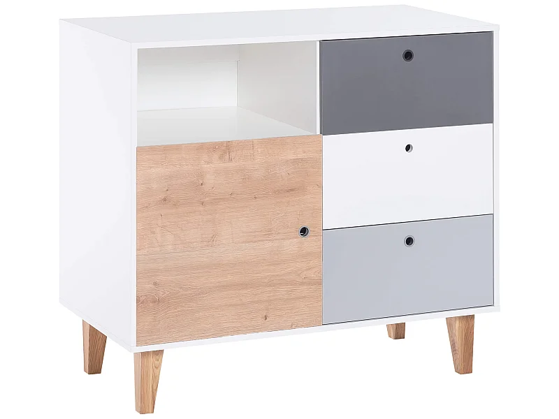 Commode bébé 3 tiroirs 1 porte en bois naturel