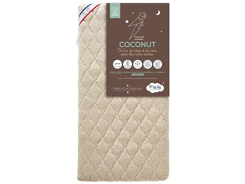 Matelas bébé déhoussable et réversible coco + latex 70x140