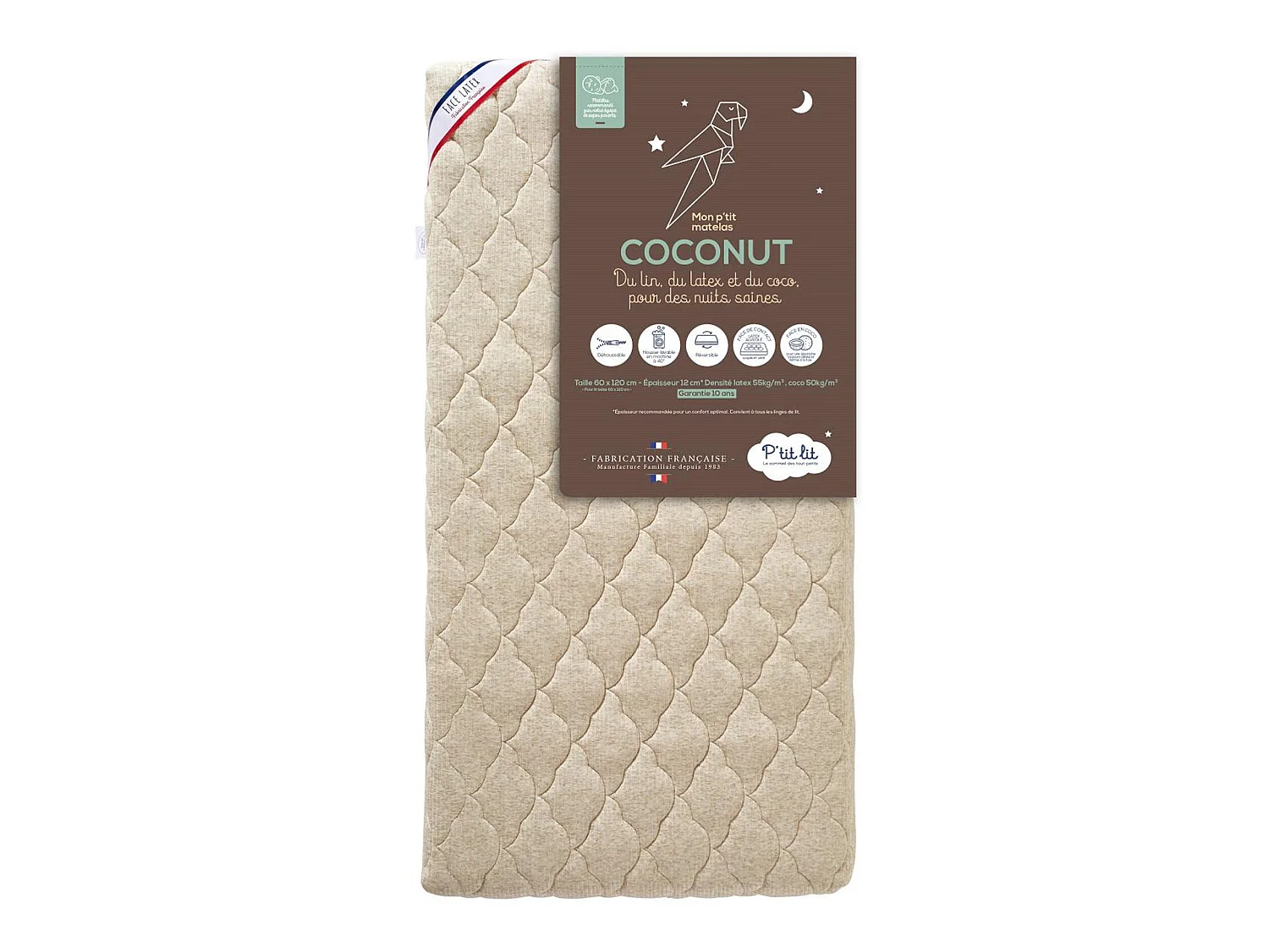 Matelas bébé déhoussable et réversible coco + latex 70x140
