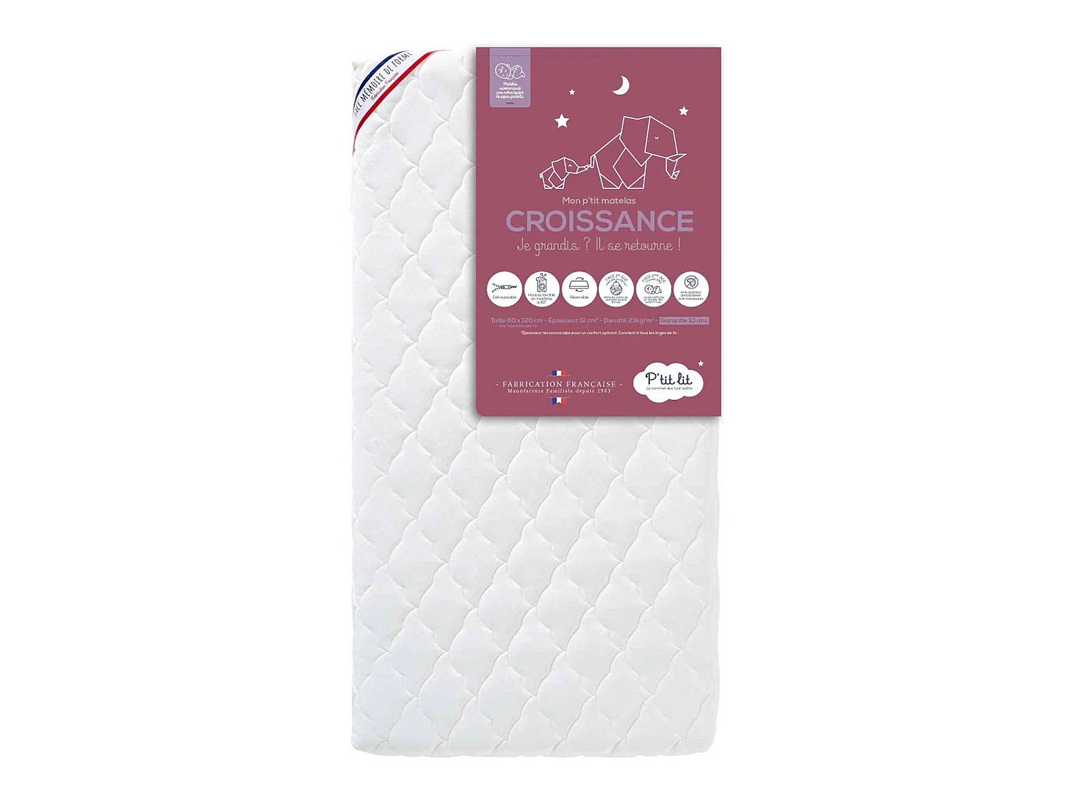 Matelas bébé déhoussable mousse mémoire CROISSANCE 60x120