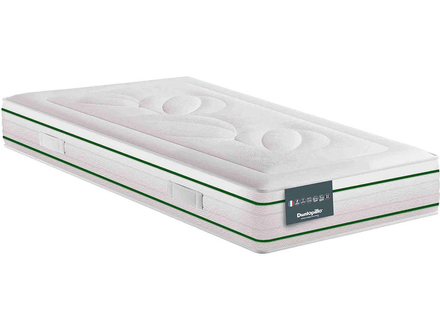 Matelas Dunlopillo 100% latex naturel ferme 7 zones 22cm HORTENSE 90x190