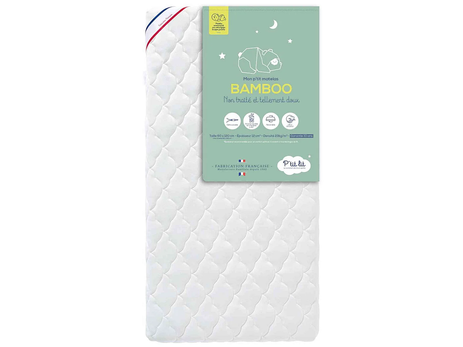 Matelas bébé déhoussable ultra-doux BAMBOO sans traitement 60x120