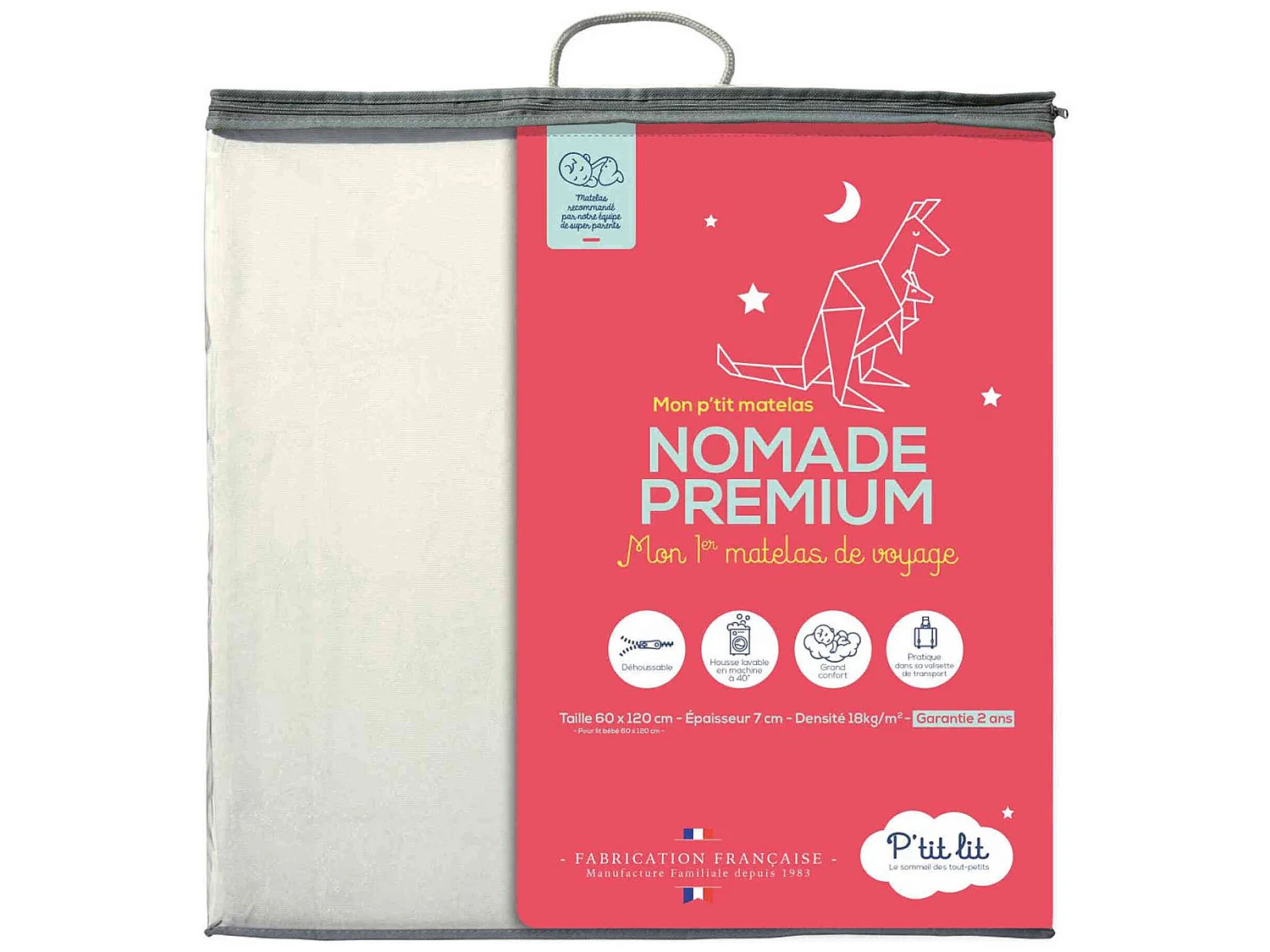 Matelas bébé pliant 2 parties déhoussable NOMADE PREMIUM 60x120