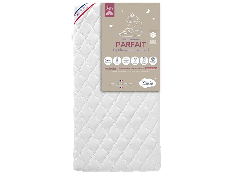 Matelas bébé déhoussable faces été / hiver PARFAIT 60x120