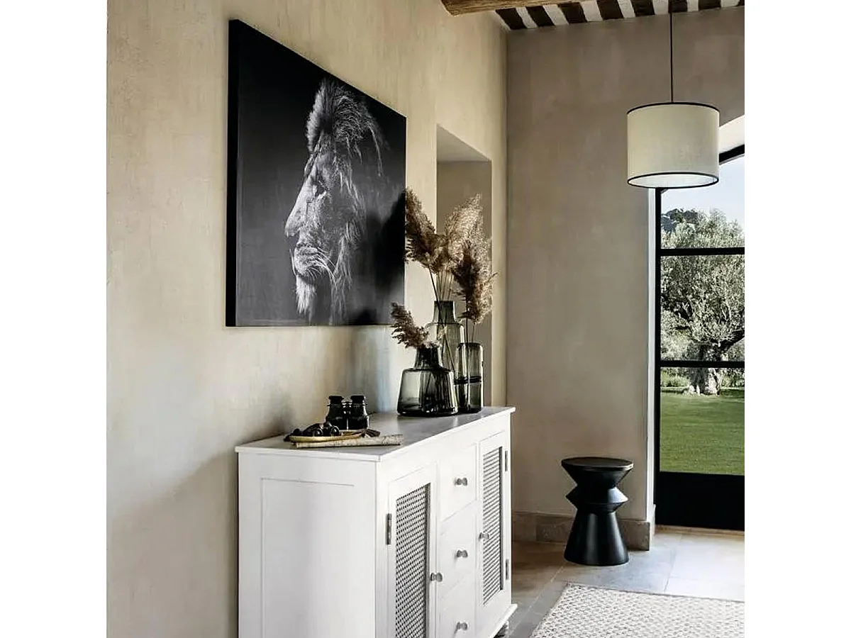Toile Imprimée "Lion" 78x118cm Noir & Blanc