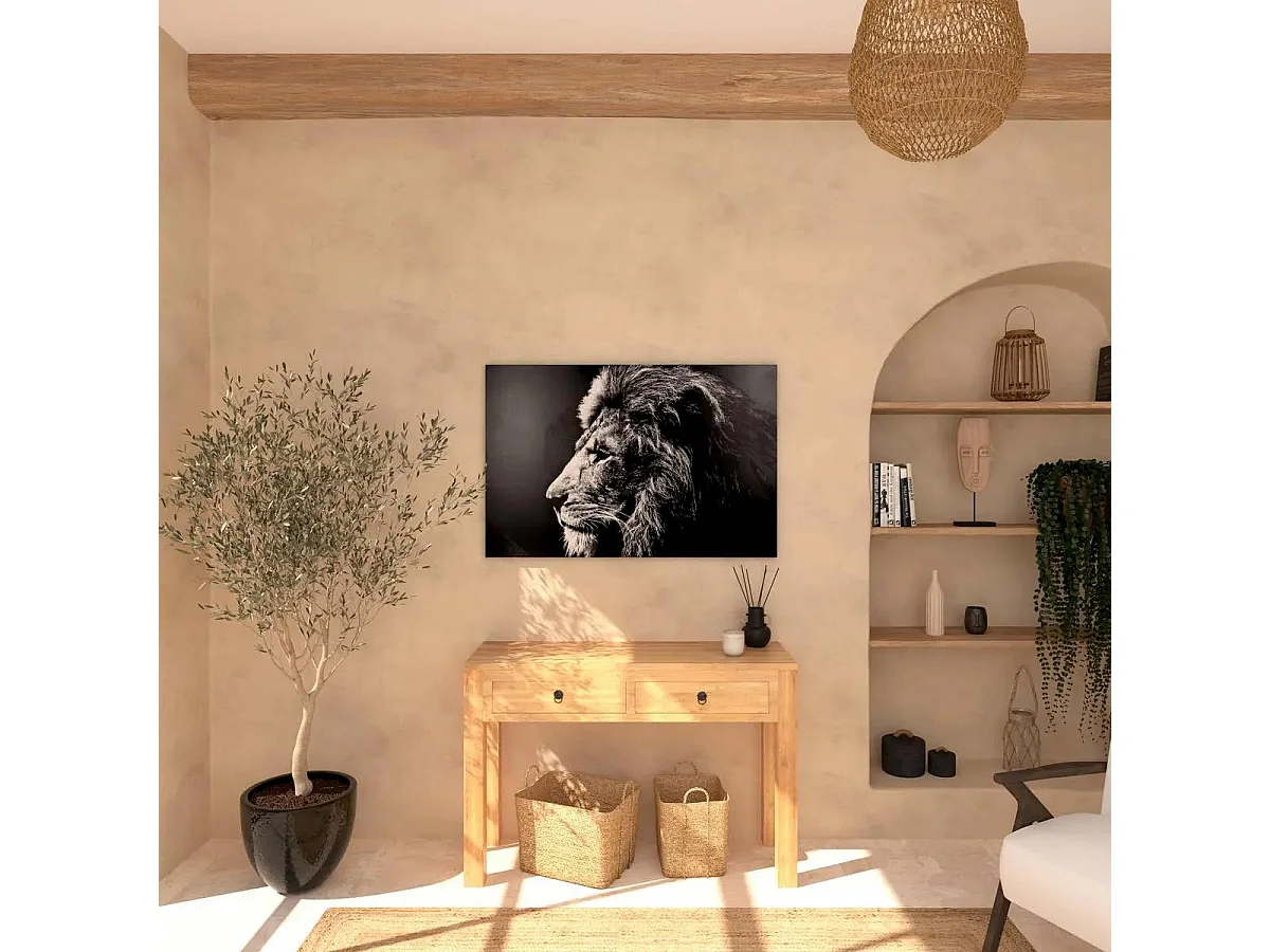Toile Imprimée "Lion" 78x118cm Noir & Blanc