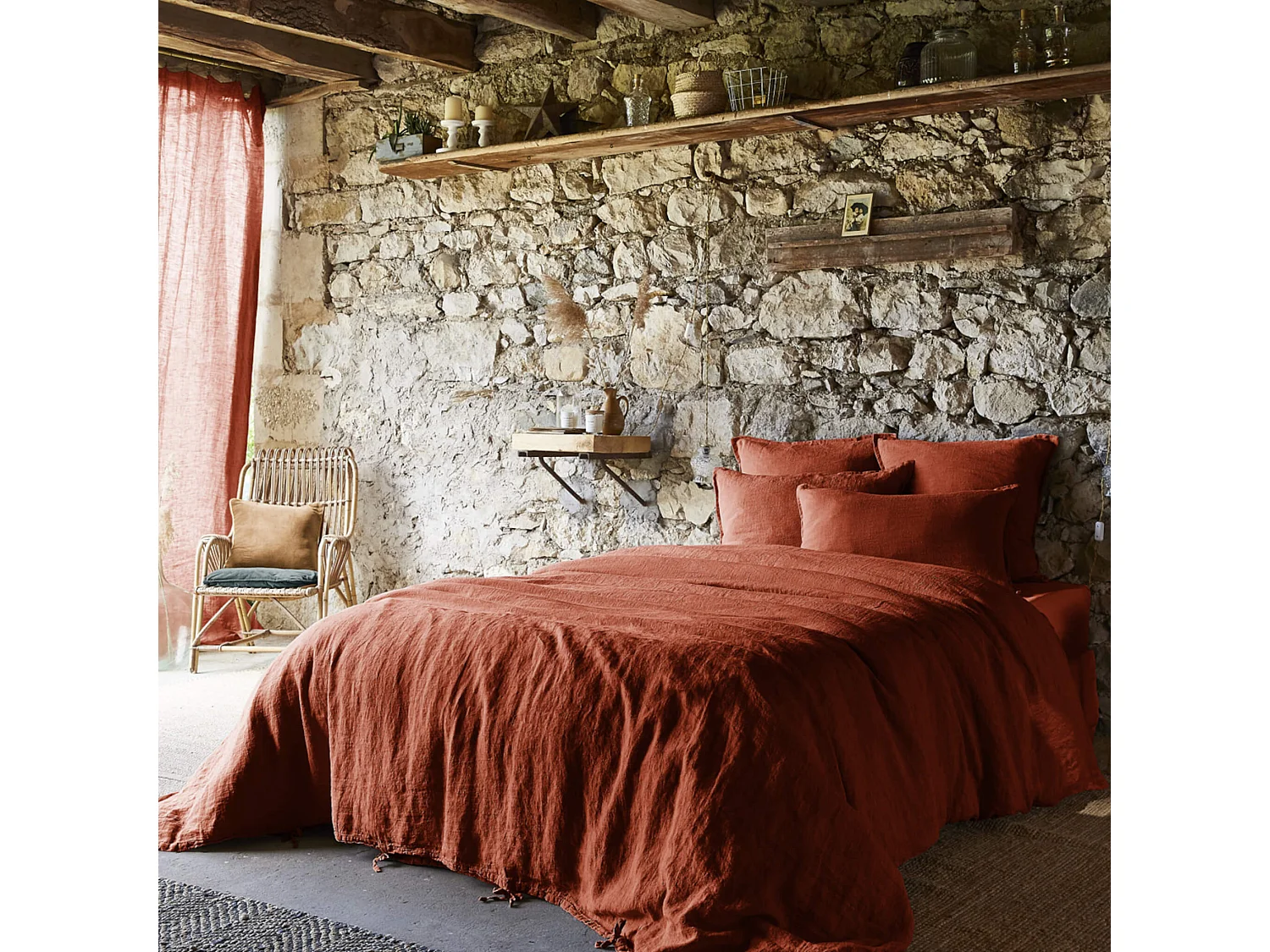 Housse de couette lin lavé orange 260x240