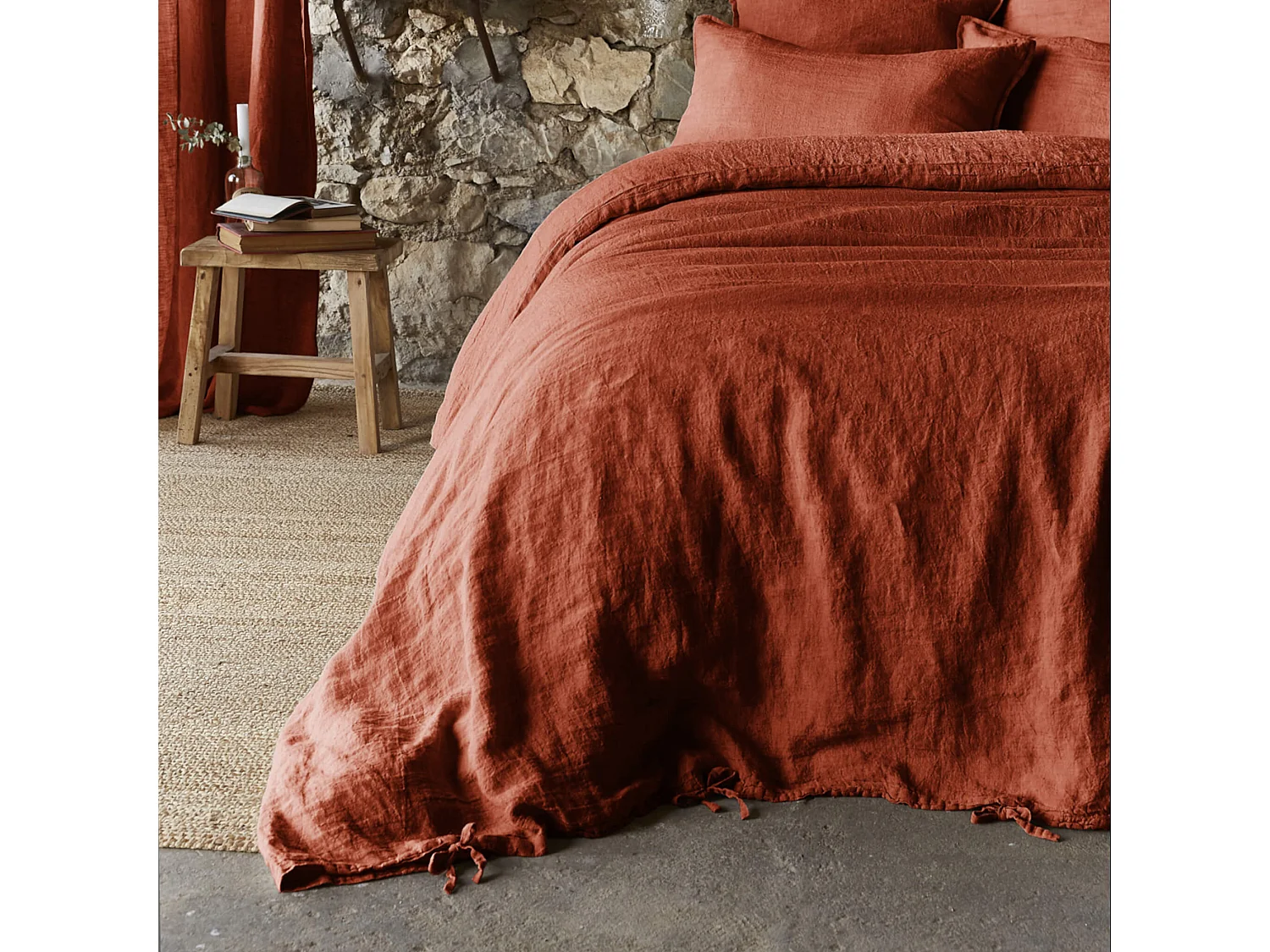 Housse de couette lin lavé orange 260x240