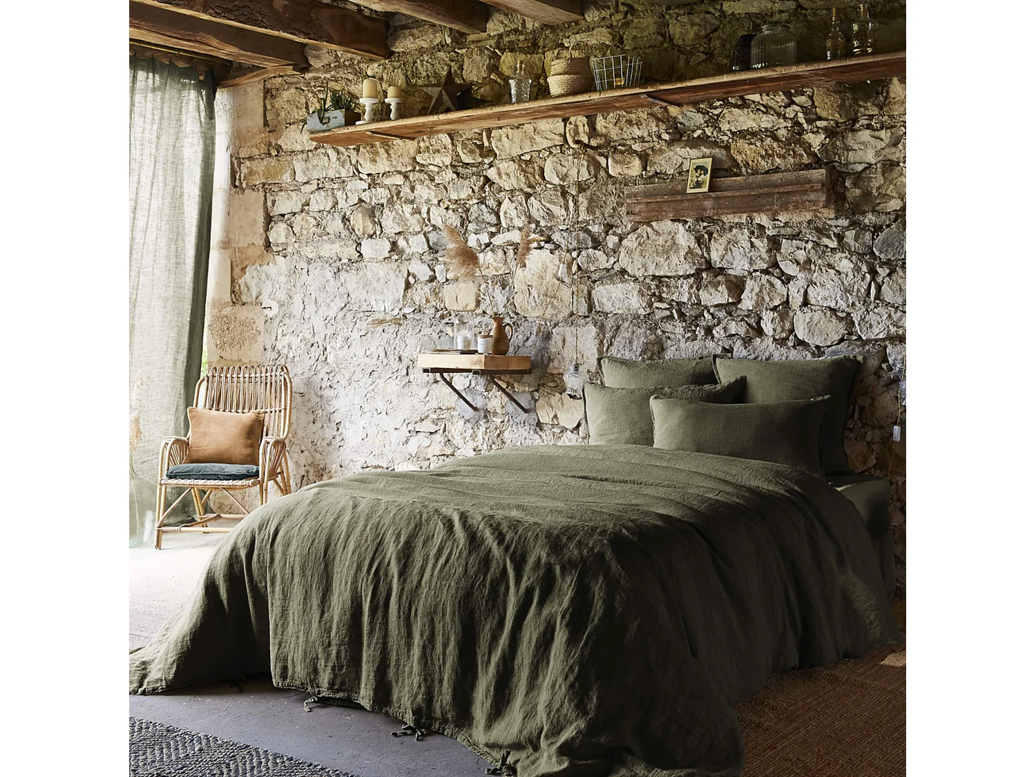 Housse de couette lin lavé kaki 240x220