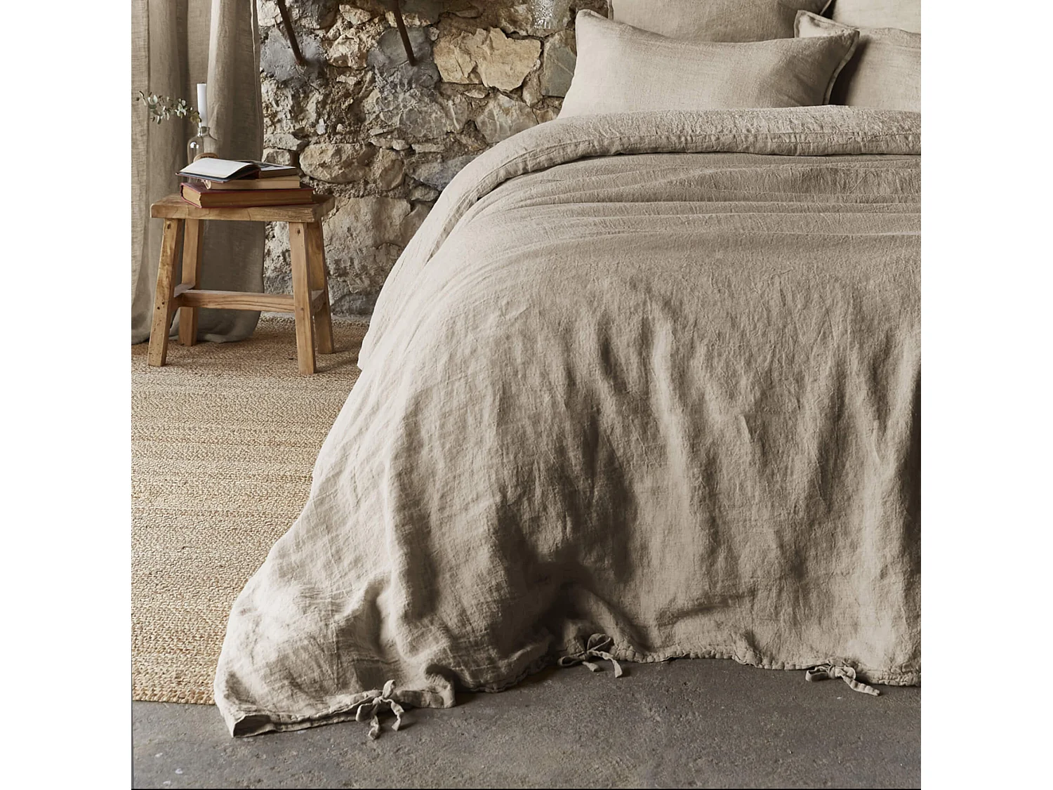 Housse de couette lin lavé beige 260x240