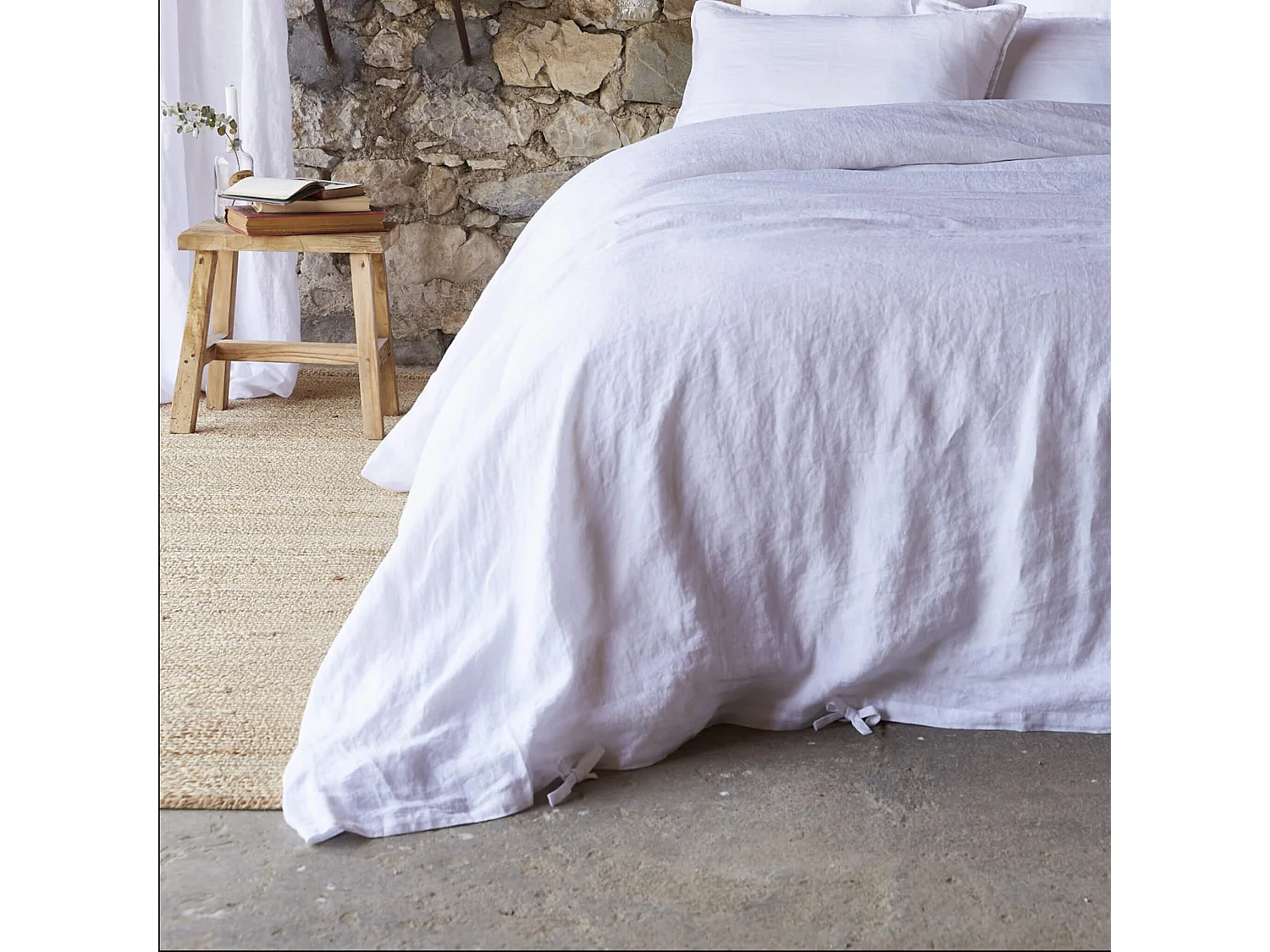 Housse de couette lin lavé blanc 260x240