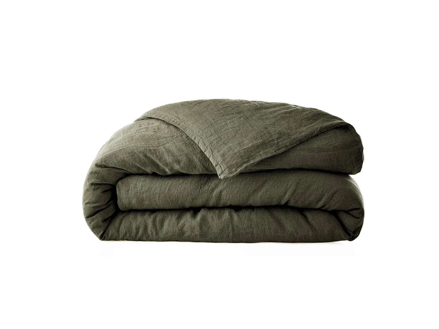 Housse de couette lin lavé kaki 260x240