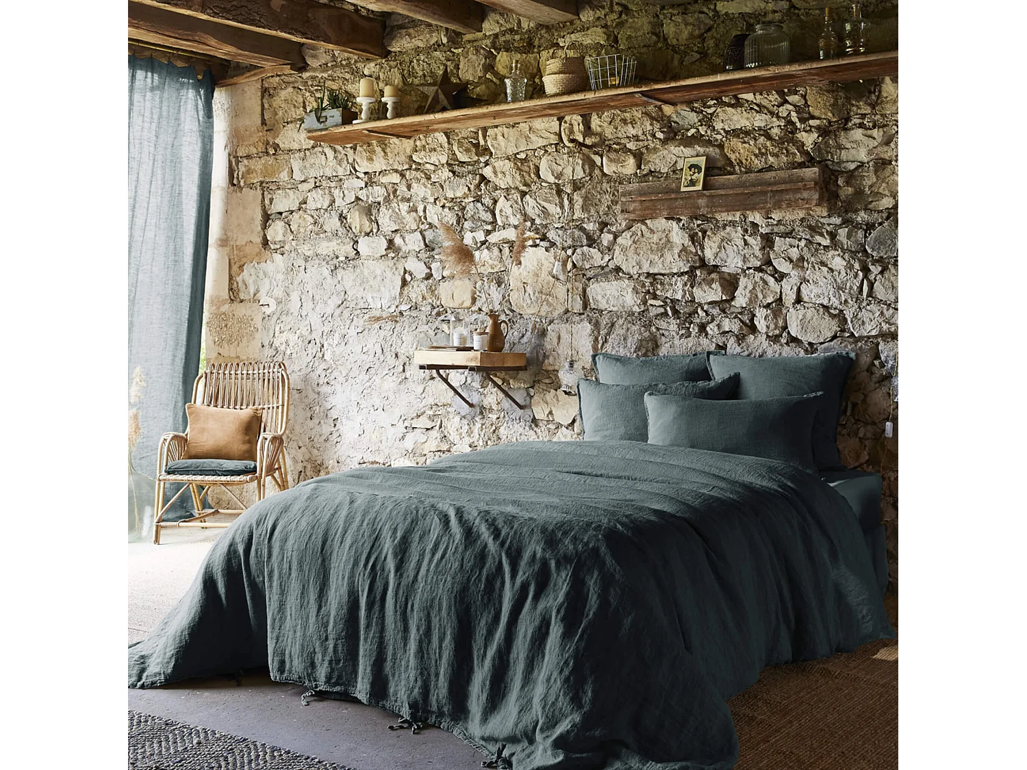 Housse de couette lin lavé gris foncé 260x240