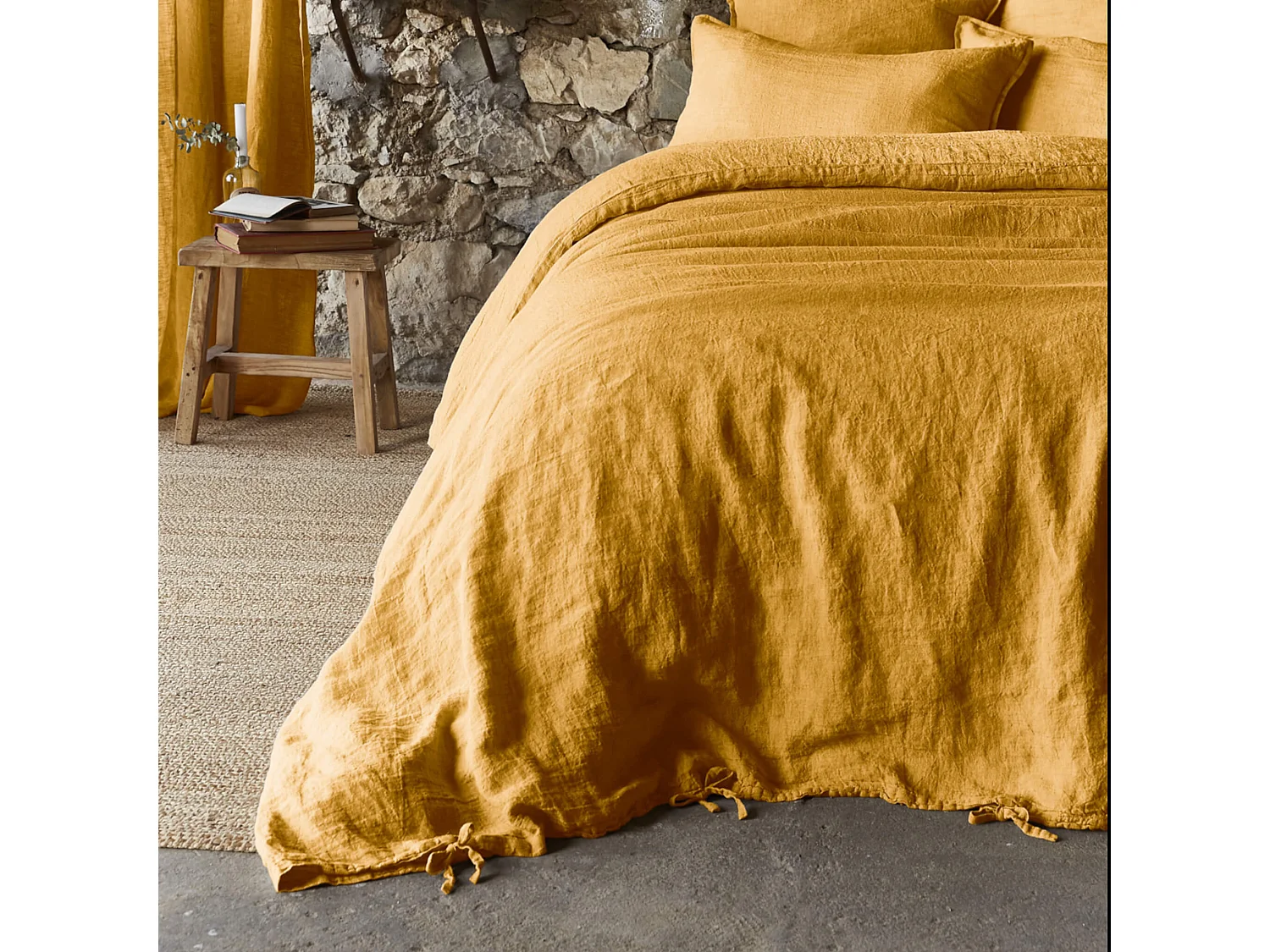 Housse de couette lin lavé jaune foncé 240x220