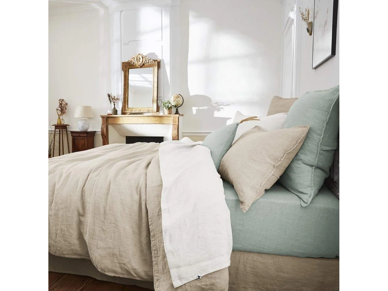 Drap plat lin lavé blanc 270x300