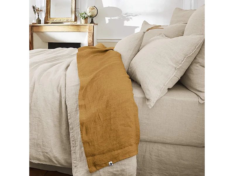 Drap plat lin lavé marron 270x300