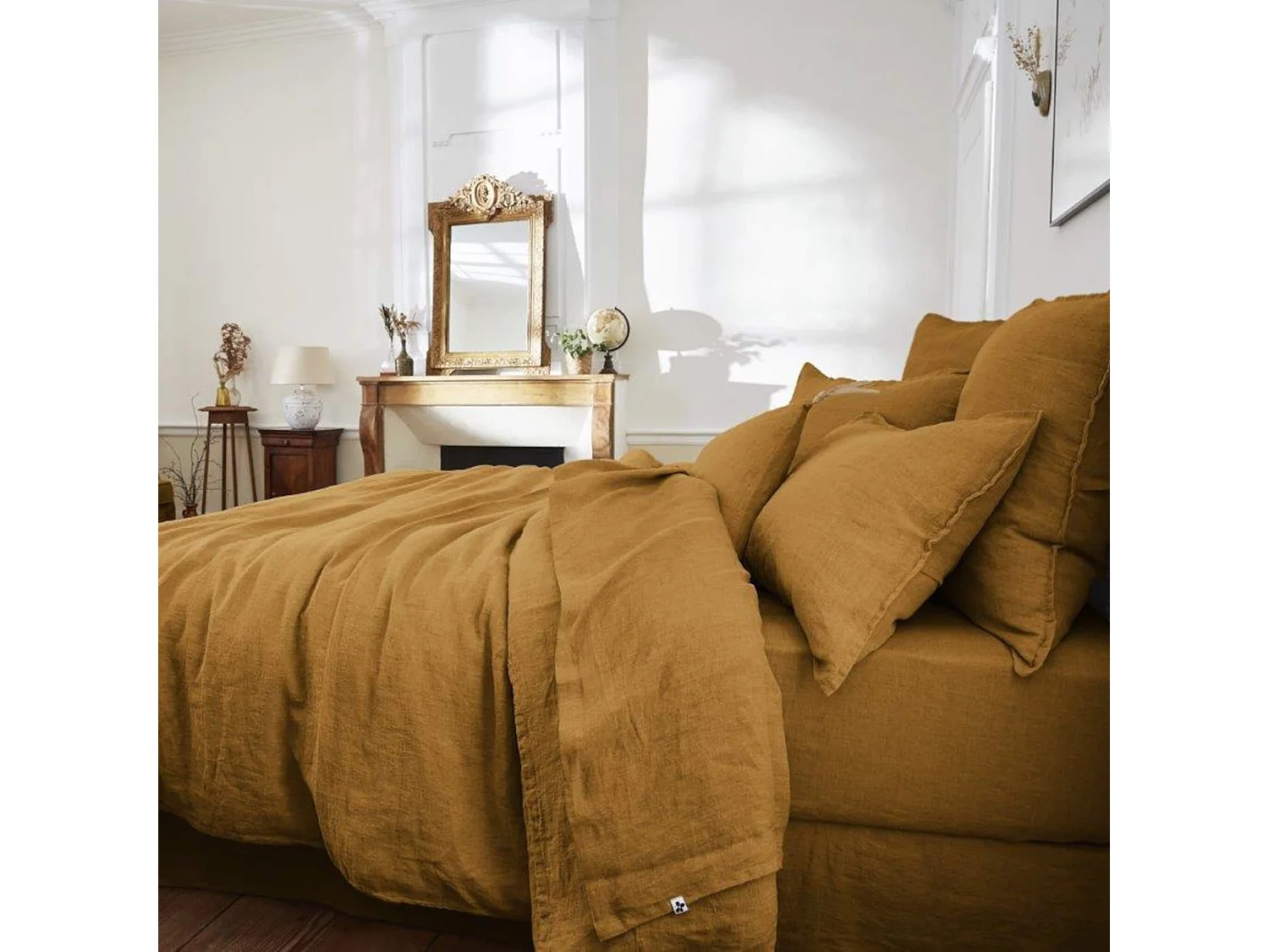 Drap plat lin lavé marron 270x300